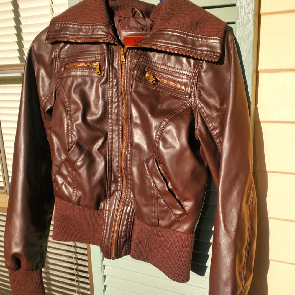 BB Winter Brown Faux Leather bomber style jacket
